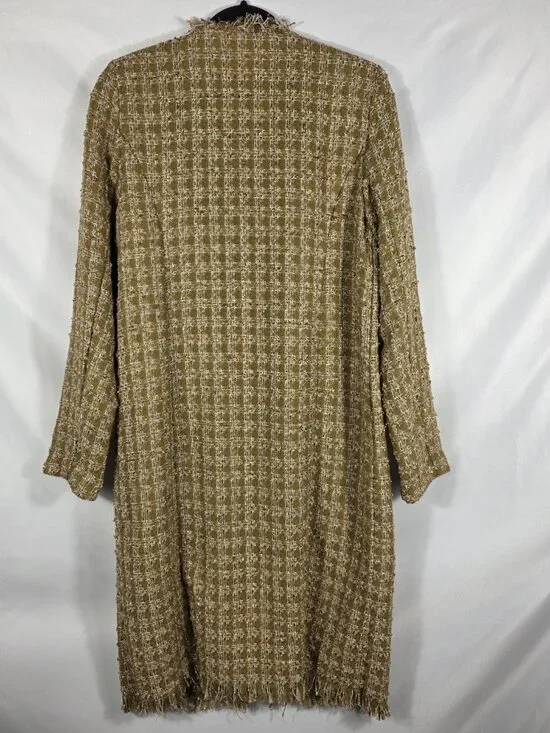 Elie Tahari Sparkle Desert Plaid Tweed Long Blazer Size Medium Ivory & Tan Plaid - Picture 12 of 12